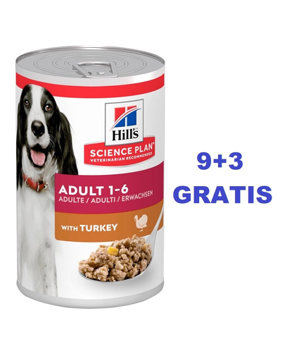 HILL’S Science Plan Canine Adult Turkey 370 g hrana umeda caini adulti, curcan 9+3 GRATIS
