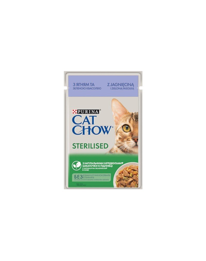 CAT CHOW Sterilised Plic hrana pisici sterilizate, cu miel si fasole verde 85 g Cat imagine 2022