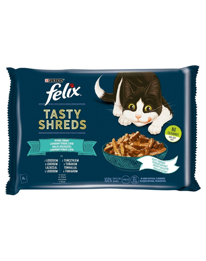 FELIX Tasty Shreds plicuri hrana umeda pisici, selectie de peste 4x80g