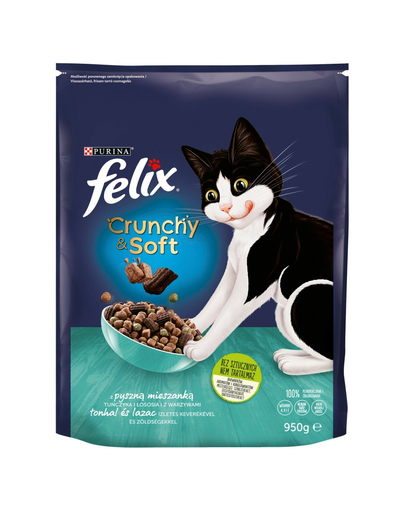 FELIX Crunchy & Soft Hrana uscata pisici, cu somon si ton 950g 950g imagine 2022
