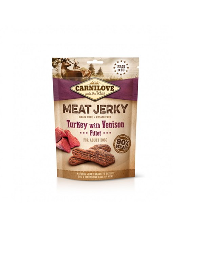  CARNILOVE Jerky turkey with venison fillet Recompense caini adulti, cu curcan si vanat 100g 