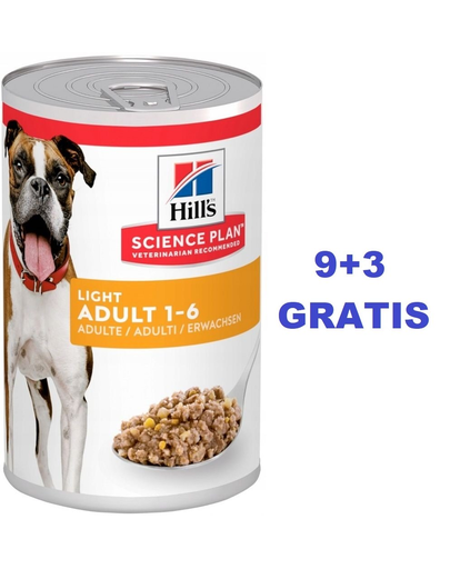 HILL\'S Science Plan Canine Adult Light Chicken 370 g pentru caini adulti supraponderali, cu pui 9+3 GRATIS
