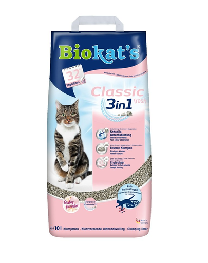 BIOKAT’S Classic Fresh 3in1 10 L nisip pentru pisici, din bentonita parfumata