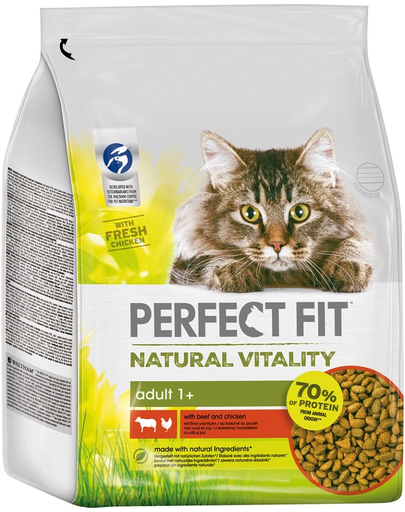 PERFECT FIT Natural Vitality Hrana uscata pentru pisici adulte, cu vita si pui 3 x 2,4 kg (24