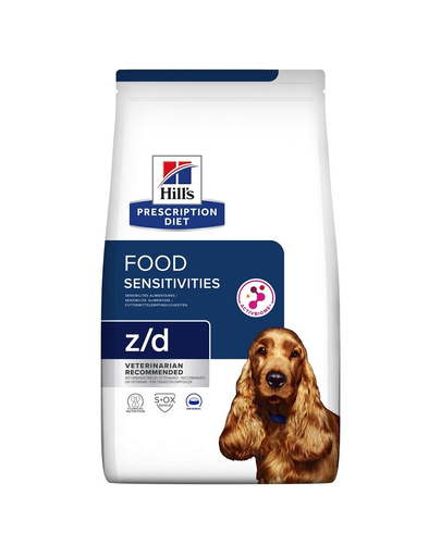 HILL’S Prescription Diet Canine Food Sensitivities z/d 10 kg Activ Biome pentru caini cu sensibilitati alimentare + 3 conserve CADOU 4pet.ro