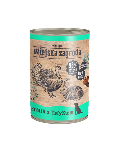WIEJSKA ZAGRODA hrană umedă fără cereale, iepure și curcan 400 gr