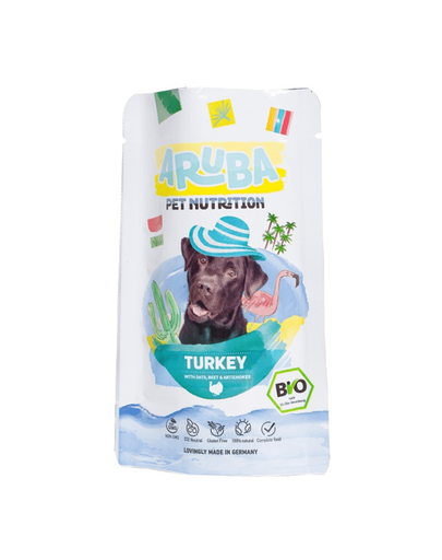 ARUBA Dog Organic hrana caini curcan cu ovaz, sfecla si anghinare 100 g