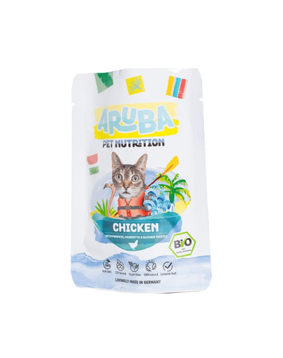 ARUBA Cat Organic hrana umeda pisici, pui bio, dovlecei si ciulin de lapte 70 g