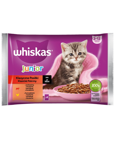 WHISKAS Junior vita si pui in sos, hrana pisoi 4x85g