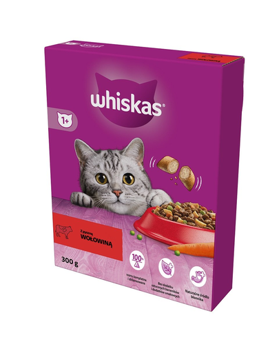 WHISKAS Adult 300g hrana uscata pentru pisici adulte cu carne de vita delicioasa