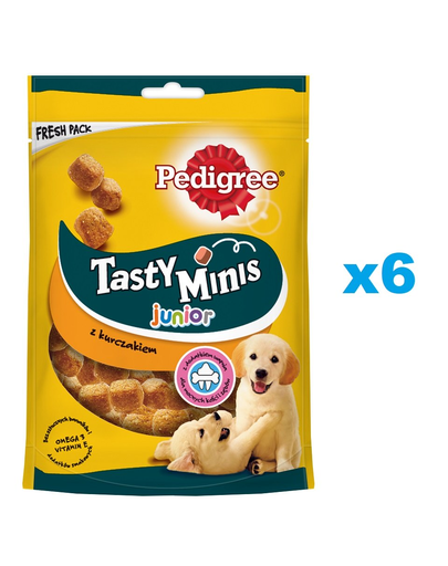 PEDIGREE Tasty Minis Junior 6x125 g recompense pentru catei, cu pui