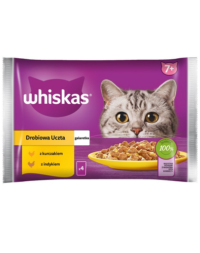 WHISKAS Senior pliculete 4x85g hrana pisici senior in jeleu cu: pui, curcan