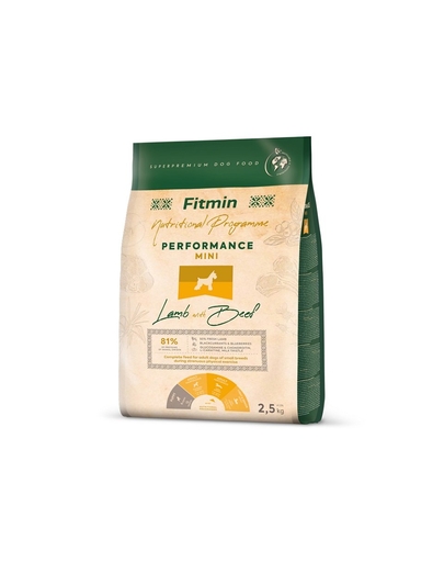 FITMIN Dog Nutritional Programme Mini Performance Lamb&Beef 2,5 kg Hrana caini talie mica, cu nivel de activitate foarte ridicat, cu miel si vita