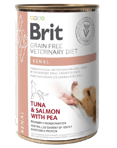 BRIT Veterinary Diet Renal Tuna&amp;Salmon&amp;Pea hrana umeda caini pentru functia renala 400 g