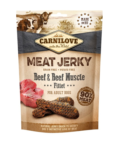 CARNILOVE Meat Jerky Beef & Beef Muscle fillet Recompense pentru caini, cu vita 100g