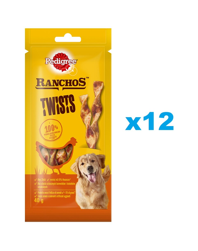 PEDIGREE Ranchos Twists 12x40 g recompense caini, cu pui