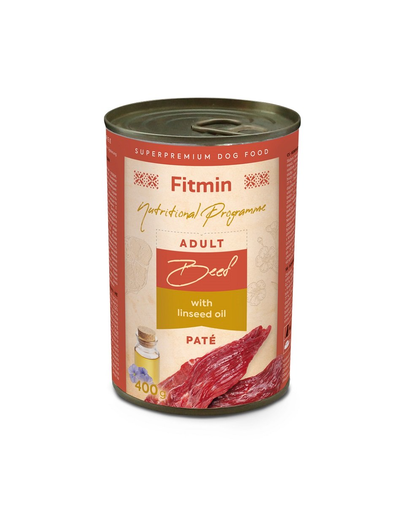 FITMIN Dog Nutritional Programme Tin Beef with lindseed oil 400g hrana caini, cu vita si ulei de in