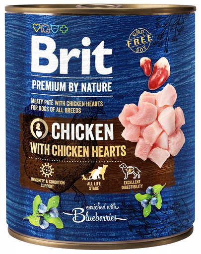 BRIT Premium by Nature hrană umedă pentru câini, pui și inimi 800 g