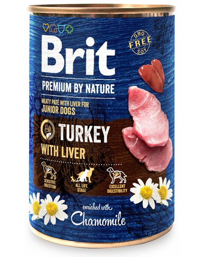 BRIT Premium by Nature hrană umedă pentru cățeluși, curcan și ficat 400 g