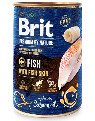 BRIT Premium by Nature hrană umedă pentru câini, pește și piele de pește 400 g