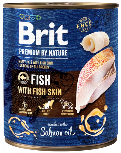 BRIT Premium by Nature hrană umedă pentru câini, pește și piele de pește 800 g
