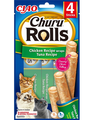 INABA Churu Rolls Chicken 4x10g rulouri cu pui si ton pentru pisica