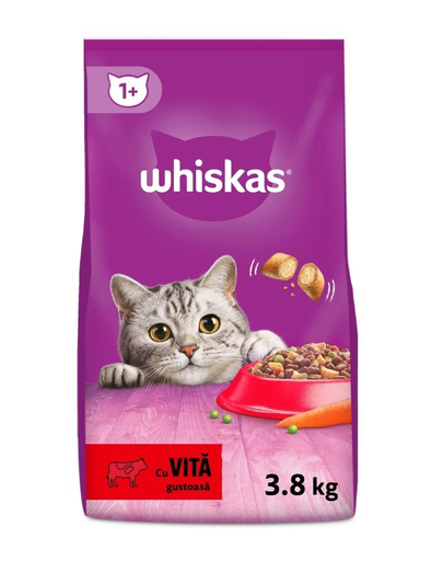 WHISKAS Adult 3x3,8 kg Hrana uscata pentru pisici adulte, cu vita