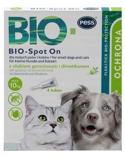 PESS BIO Spot-on picaturi protectie anti-paraziti pentru caini mici si pisici, cu ulei de muscata si dimeticona 4x1 g