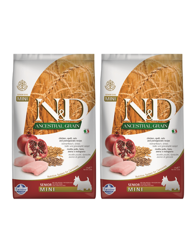 FARMINA N&D Ancestral Grain Dog Chicken, Spelt, Oats and Pomegranate Senior Mini 2 x 2.5 kg hrana caini senior talie mica, cu pui si ovaz 2.5 imagine 2022