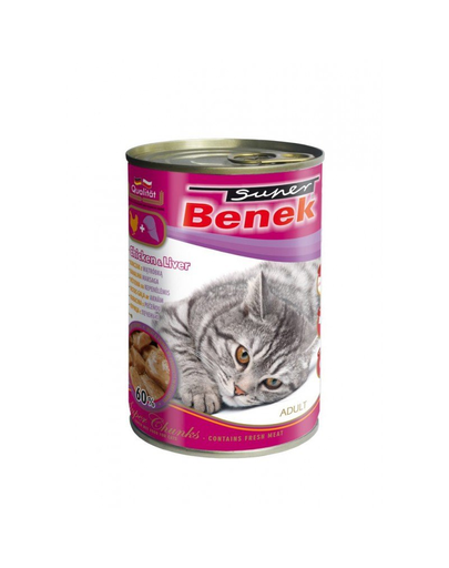 BENEK Super Chunks Chicken & Liver 415 g Conserva hrana pisici, cu pui si ficat