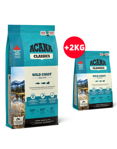 ACANA Wild Coast hrana uscata caini adulti 19 kg (17 kg + 2 kg)