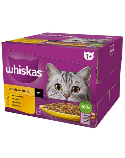 WHISKAS Adult Plicuri pisici, cu pui, rata, curcan si pasare in sos 48x85 g