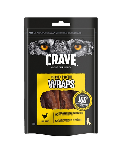  CRAVE Wraps Pui 10x50g Recompensa caini adulti, proteica fara cereale 