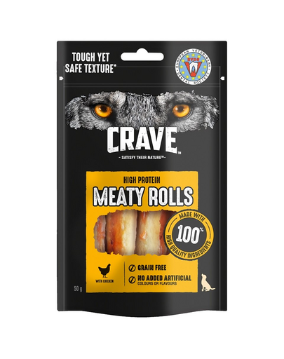  CRAVE Meaty Rolls cu pui 8x50g Recompensa proteica fara cereale pentru caini adulti 