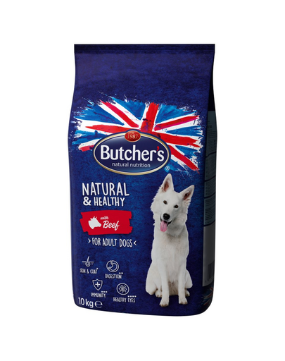  BUTCHER'S Natural&amp;Healthy Dog hrana uscata caini, vita 10 kg + 2 plicuri hrana GRATIS! 
