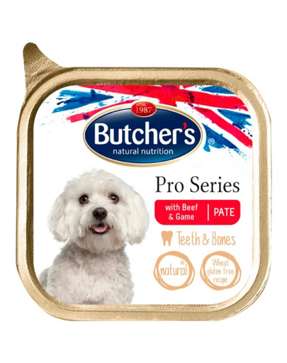 BUTCHER'S Pro Series Hrana umeda pentru cainii de talie mica, pate cu vita si vanat 150 g