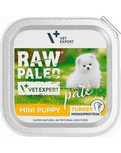  VETEXPERT RAW PALEO Pate Puppy Mini Turkey 150 g pateu pentru catei, cu curcan 