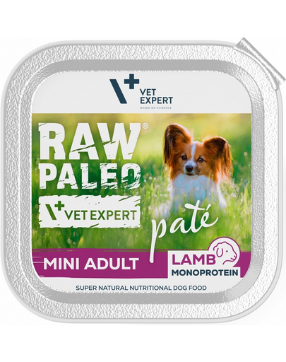  VETEXPERT RAW PALEO Pate Adult Mini Lamb 150 g pateu de miel pentru caini de talie mica 