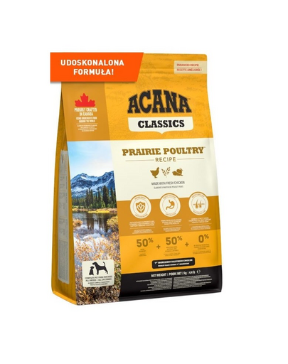 ACANA Classic Prairie Poultry 9,7 kg hrana completa, fara gluten, pentru caini de toate rasele si varstele