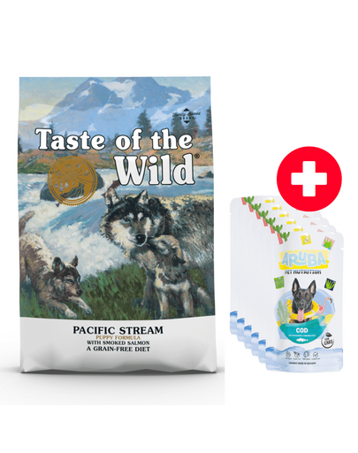 TASTE OF THE WILD Pacific Stream Puppy 5,6 kg hrana catei, cu somon + 6 plicuri ARUBA CADOU