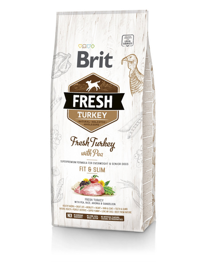 BRIT Fresh Adult Fit&Slim 2 x 12 kg hrana uscata caini adulti, curcan si mazare + FLEXI New Comfort L Tape 8 m GRATIS