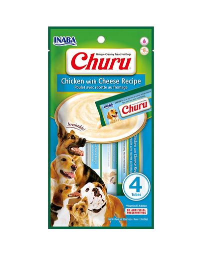 INABA Churu Chicken with Cheese 4x14g snack cremos cu pui si branza pentru caini