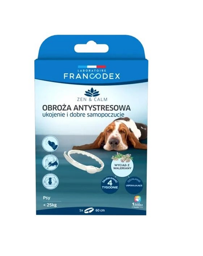 FRANCODEX Zgarda anti-stres cu valeriana pentru caini < 25 kg 60 cm