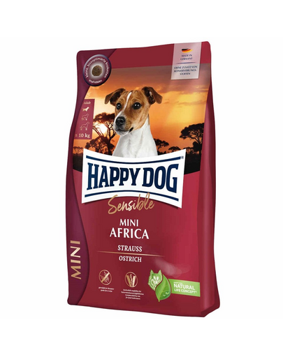 HAPPY DOG Sensible Mini Africa 4 kg hrana caini sensibili, cu strut