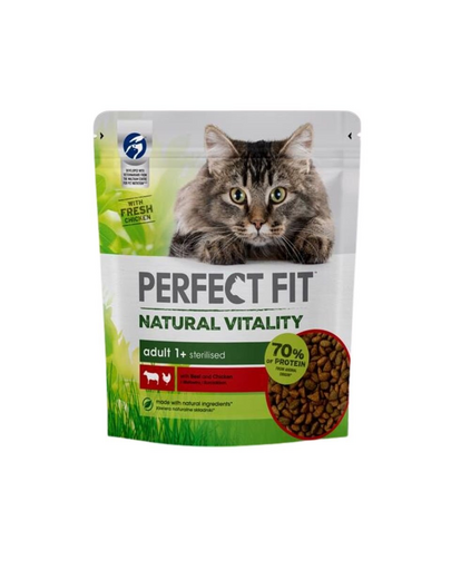 PERFECT FIT Natural Vitality 1+ hrana uscata pentru pisici adulte, cu carne de vita si pui 6×650 g 6x650