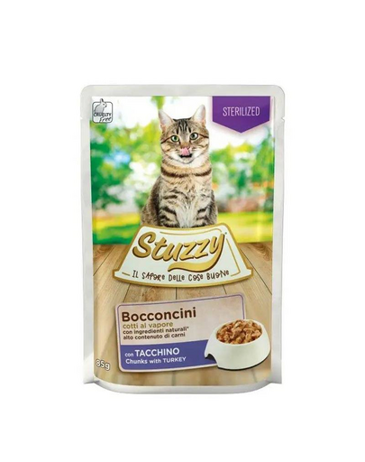 STUZZY Bocconcini Chunks with Turkey Sterilized 85g curcan in sos pentru pisici adulte dupa sterilizare 85g imagine 2022