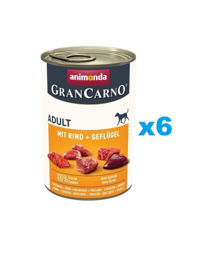 ANIMONDA Gran Carno Adult with Beef, Poultry 6x400 g Conserve cu vita si pasare, caine adult