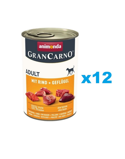 ANIMONDA Gran Carno Adult with Beef, Poultry 12x400 g Hrana umeda caine adult, cu vita si pasare