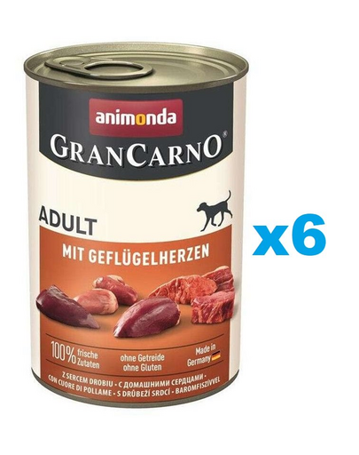 ANIMONDA Gran Carno Adult with Poultry hearts 6x400 g Ser mancare cu inimi de pui pentru caine