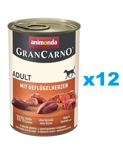 ANIMONDA Gran Carno Adult with Poultry hearts 12x400 g Conserve pentru caine, cu inimi de pasare